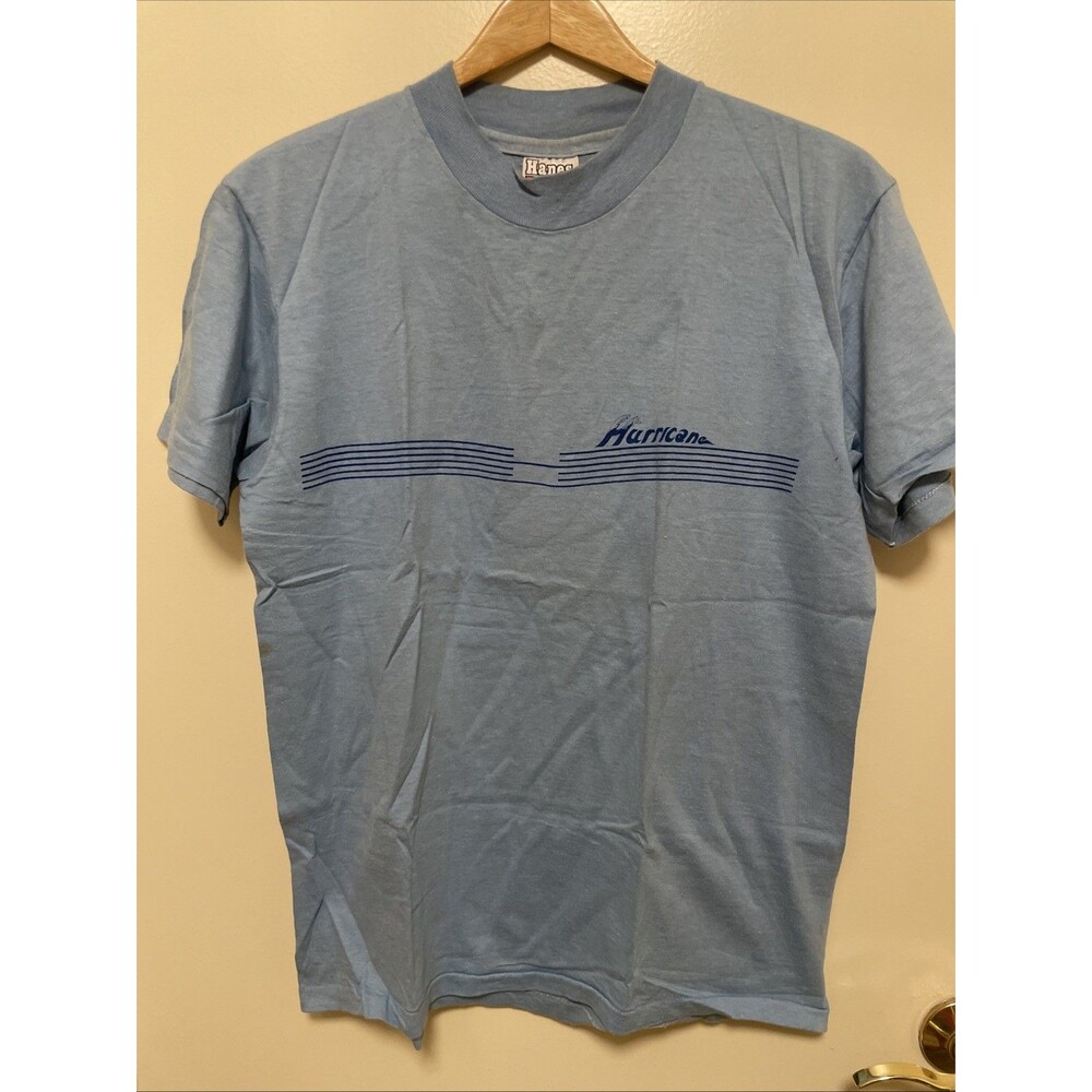 Vtg Hurricane Custom Sails Classic Blue T-Shirt USA Sz L Single Stitch 80s Hanes